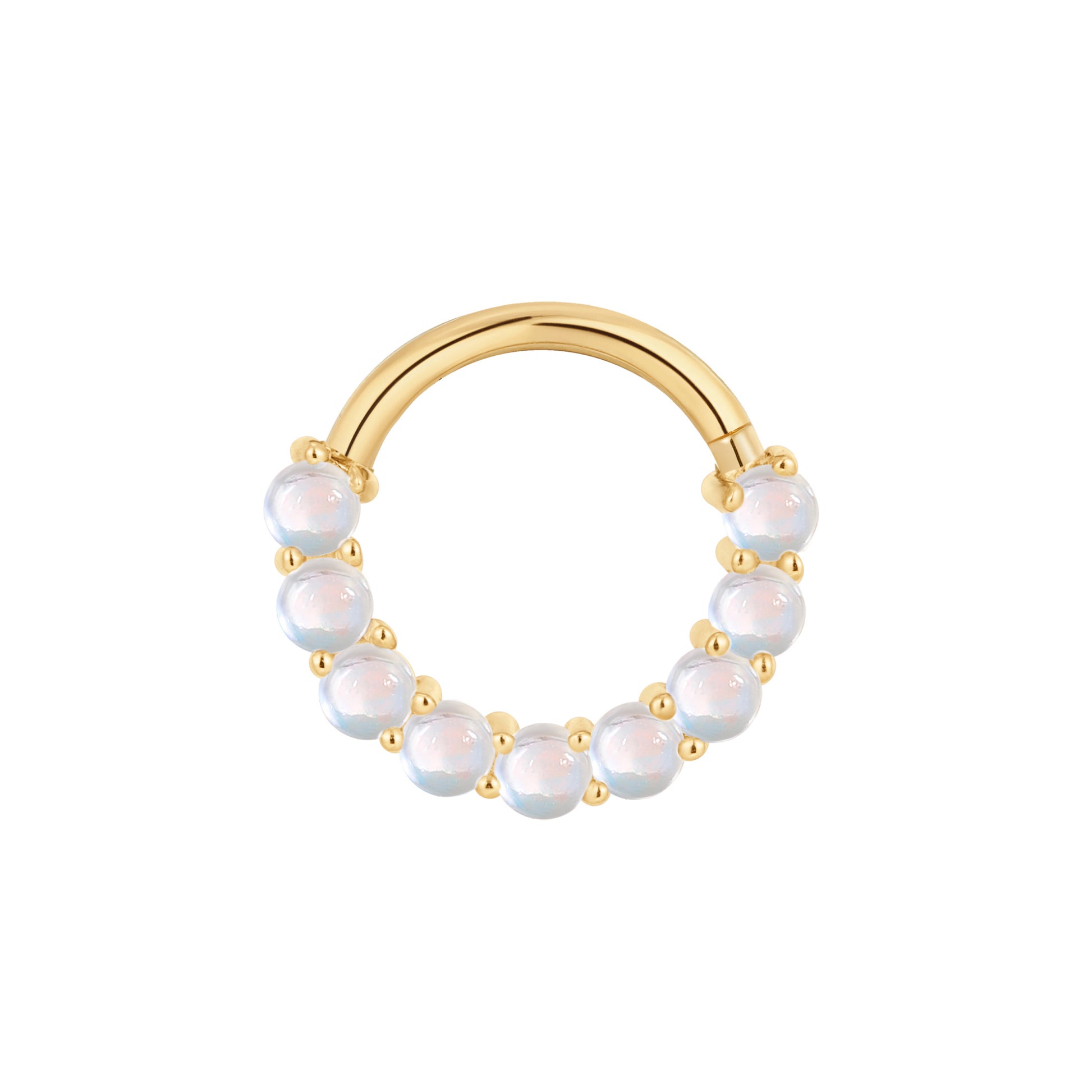 Revel Clicker with Rainbow Moonstone Clickers Buddha Jewelry 14k Yellow Gold