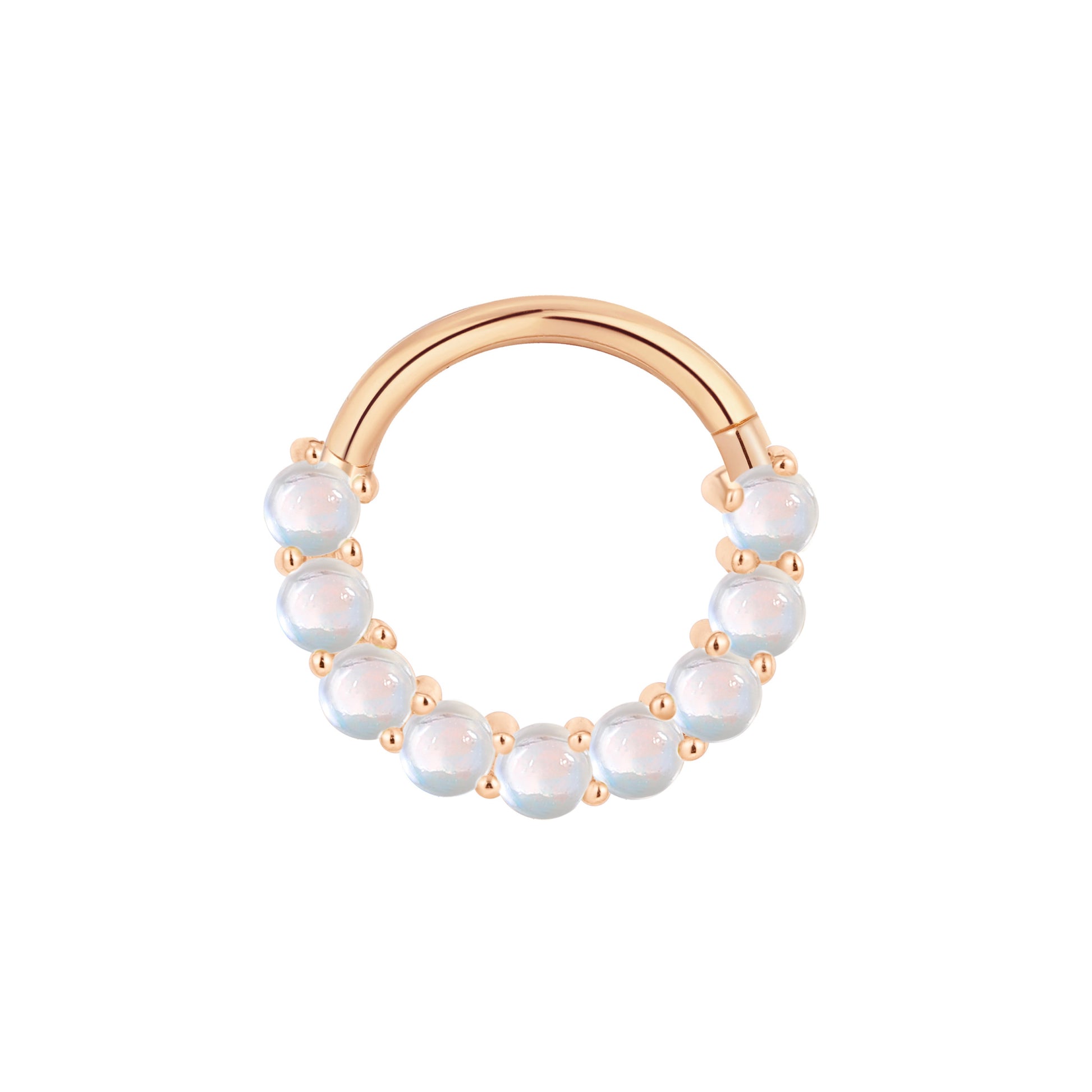 Revel Clicker with Rainbow Moonstone Clickers Buddha Jewelry 14k Rose Gold