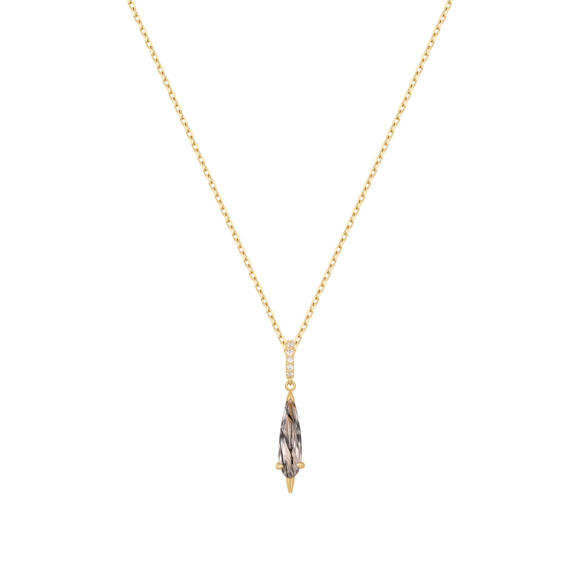 RION x Buddha Jewelry Access Necklace with Tourmalinated Quartz Necklaces RION x Buddha Jewelry 14k Yellow Gold