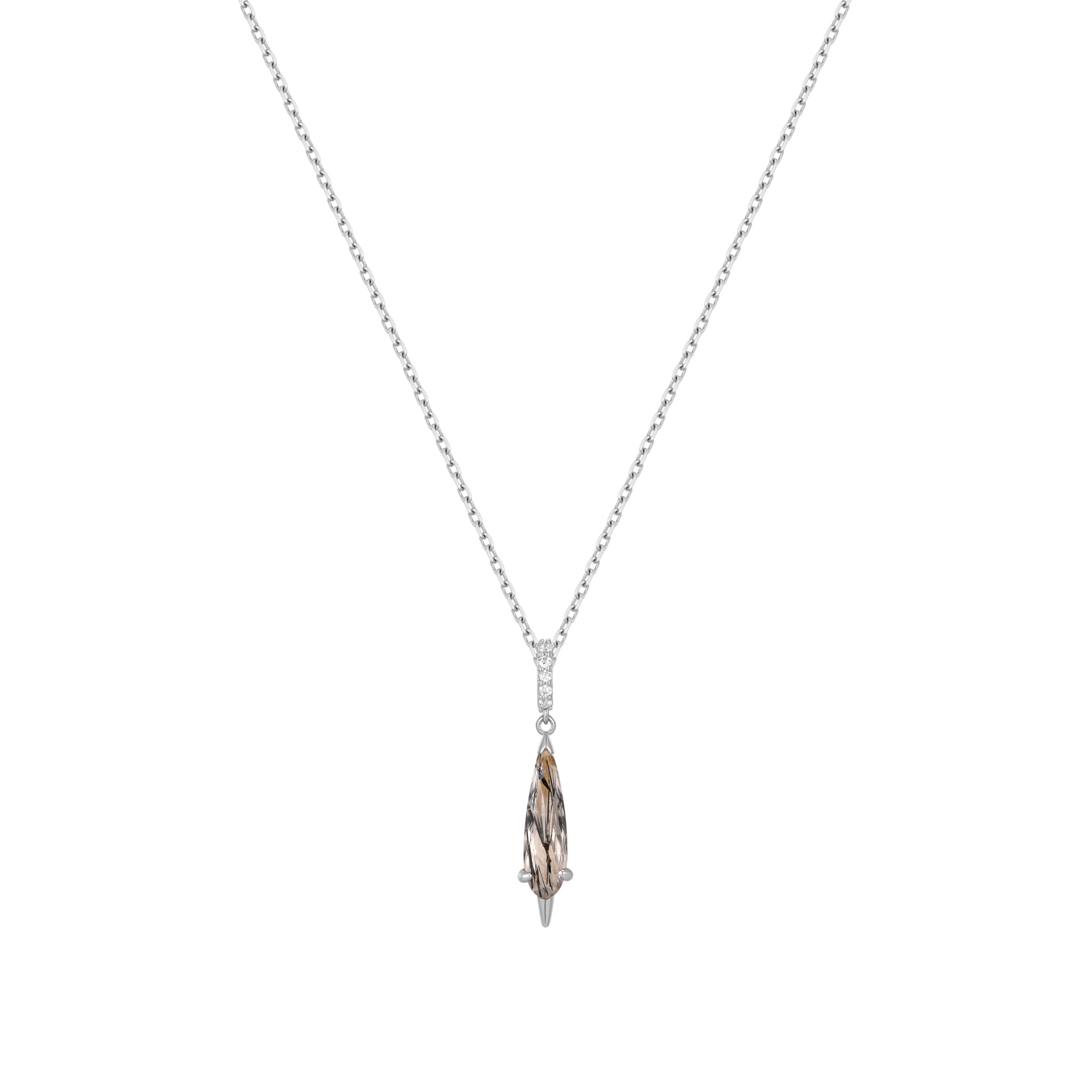 RION x Buddha Jewelry Access Necklace with Tourmalinated Quartz Necklaces RION x Buddha Jewelry 14k White Gold