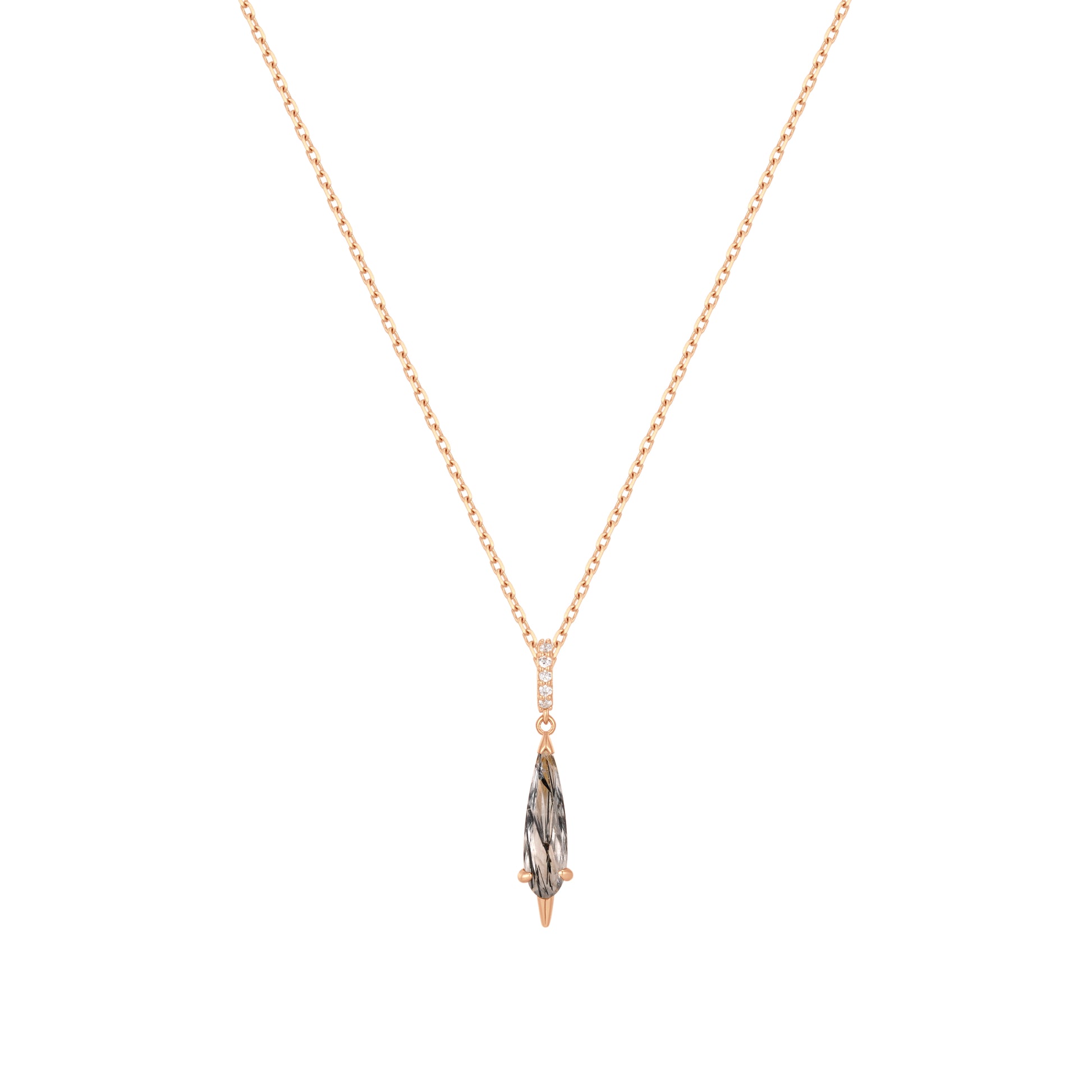 RION x Buddha Jewelry Access Necklace with Tourmalinated Quartz Necklaces RION x Buddha Jewelry 14k Rose Gold
