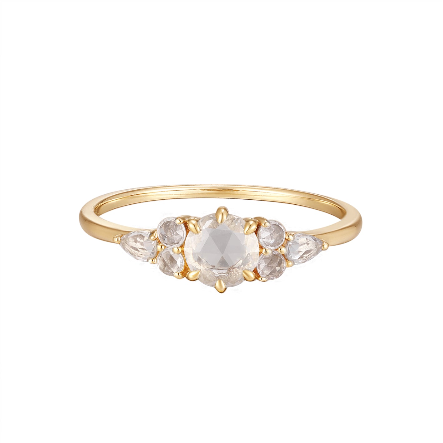 RION x Buddha Jewelry Offering Finger Ring with White Sapphire Finger Rings RION x Buddha Jewelry 14k Yellow Gold