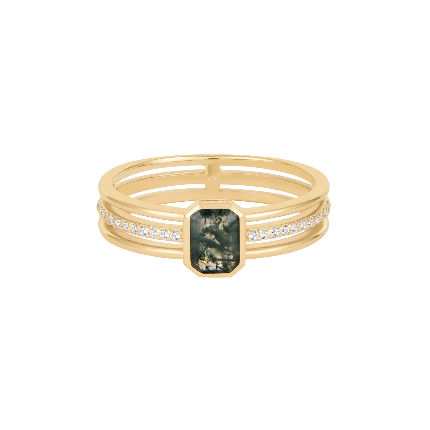 RION x Buddha Jewelry Discovery Finger Ring with Moss Agate Finger Rings RION x Buddha Jewelry 14k Yellow Gold