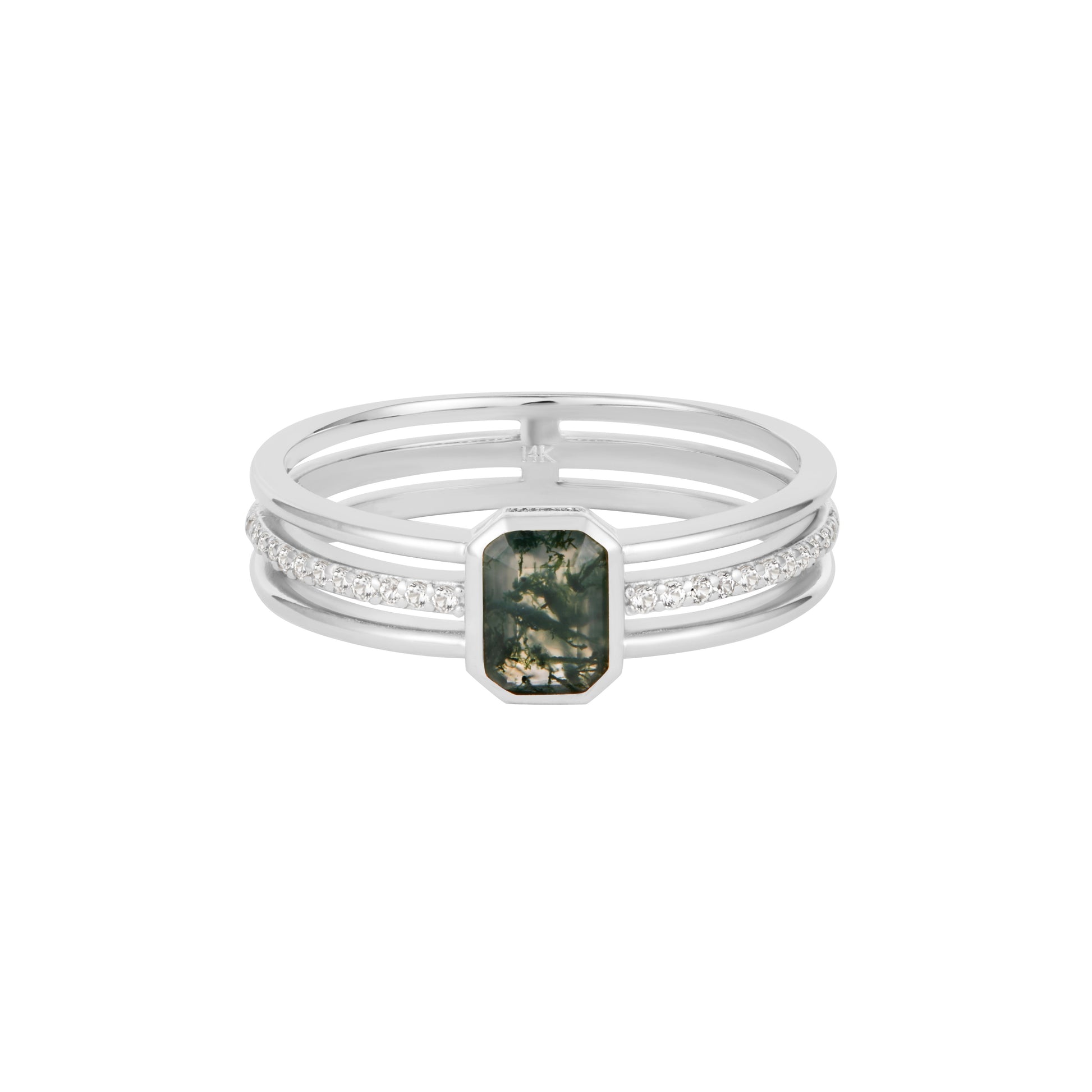 RION x Buddha Jewelry Discovery Finger Ring with Moss Agate Finger Rings RION x Buddha Jewelry 14k White Gold
