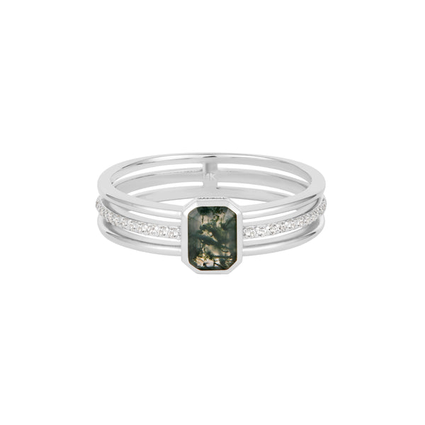 RION x Buddha Jewelry Discovery Finger Ring with Moss Agate Finger Rings RION x Buddha Jewelry 14k White Gold