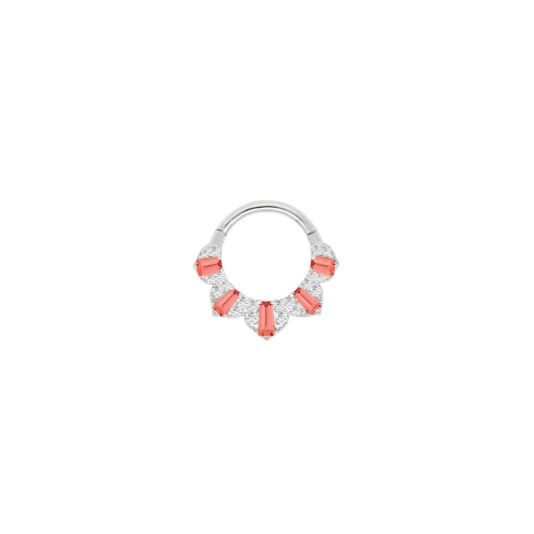 Gilty Pleasure Clicker with Garnet + Diamond Clickers Buddha Jewelry 14k White Gold 16g 5/16" (8mm)