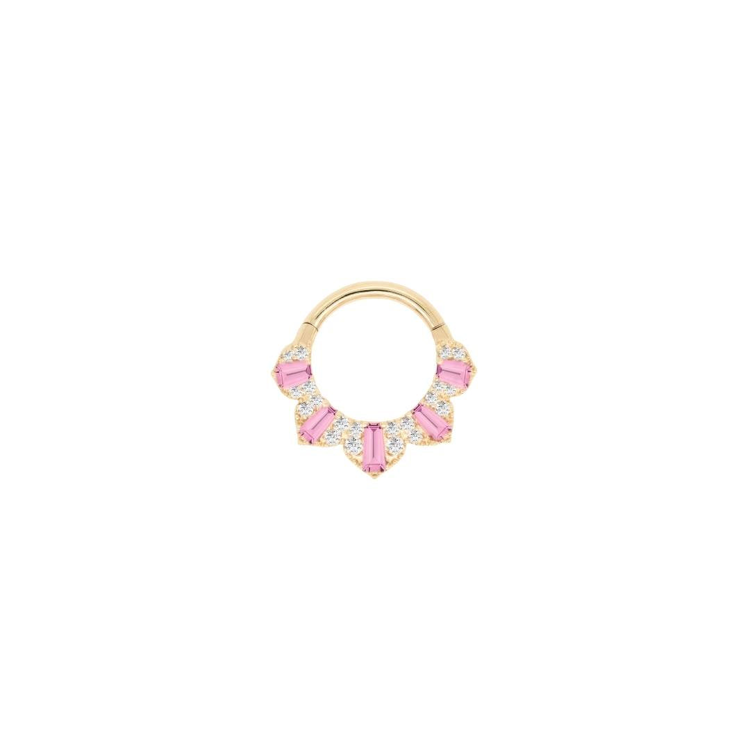 Gilty Pleasure Clicker with Pink Tourmaline + Diamond Clickers Buddha Jewelry 14k Yellow Gold 16g 5/16" (8mm)