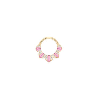 Gilty Pleasure - Pink Tourmaline + Diamond - Clicker Clickers Buddha Jewelry Yellow Gold 16g 5/16"
