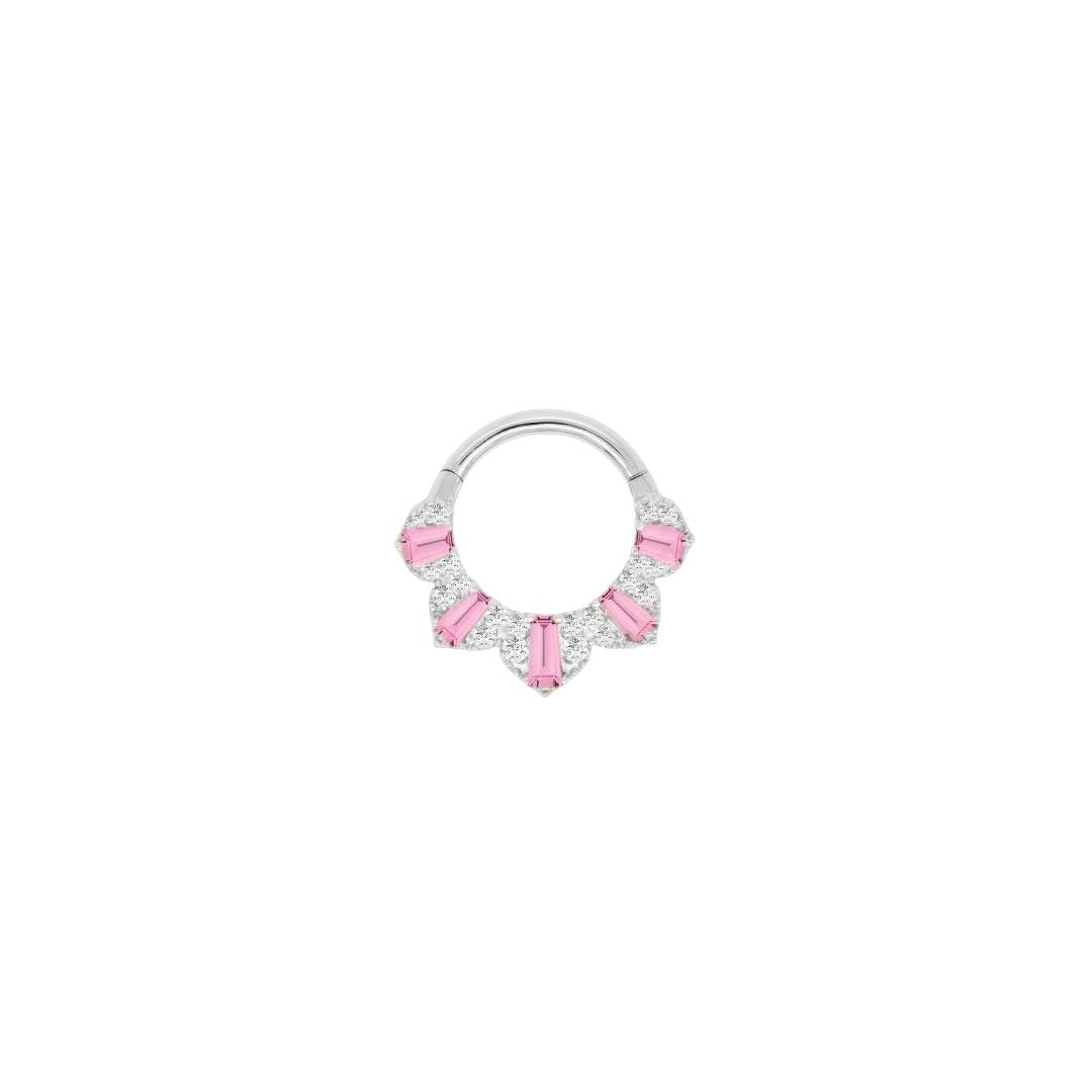 Gilty Pleasure Clicker with Pink Tourmaline + Diamond Clickers Buddha Jewelry 14k White Gold 16g 5/16" (8mm)