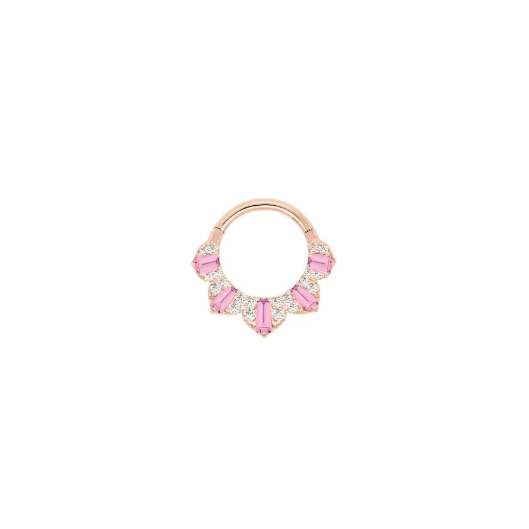 Gilty Pleasure Clicker with Pink Tourmaline + Diamond Clickers Buddha Jewelry 14k Rose Gold 16g 5/16" (8mm)