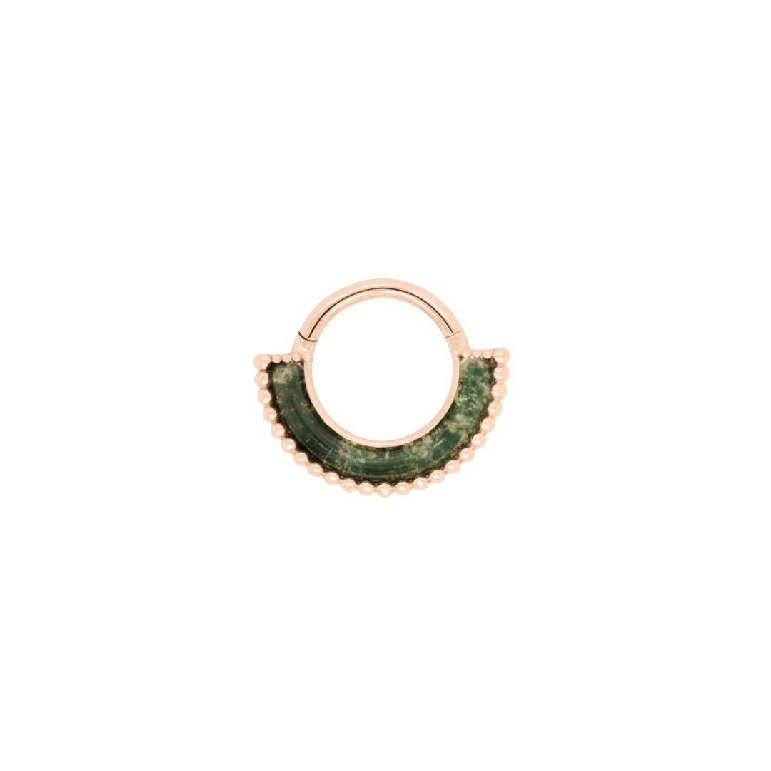 Harmonic Clicker with Moss Agate Clickers Buddha Jewelry 14k Rose Gold