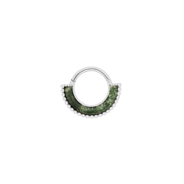 Harmonic Clicker with Moss Agate Clickers Buddha Jewelry 14k White Gold