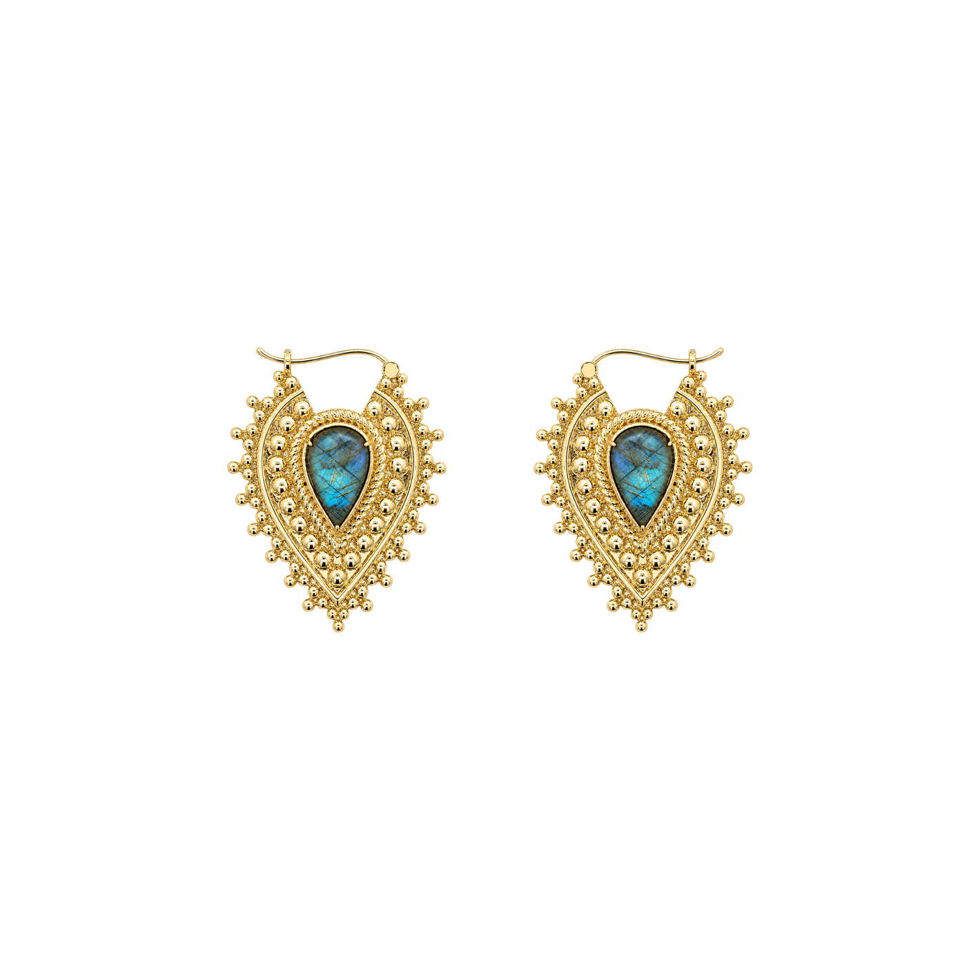 Nostalgia Gold Plated Earrings with Labradorite Metal Hanging Earrings Buddha Jewelry