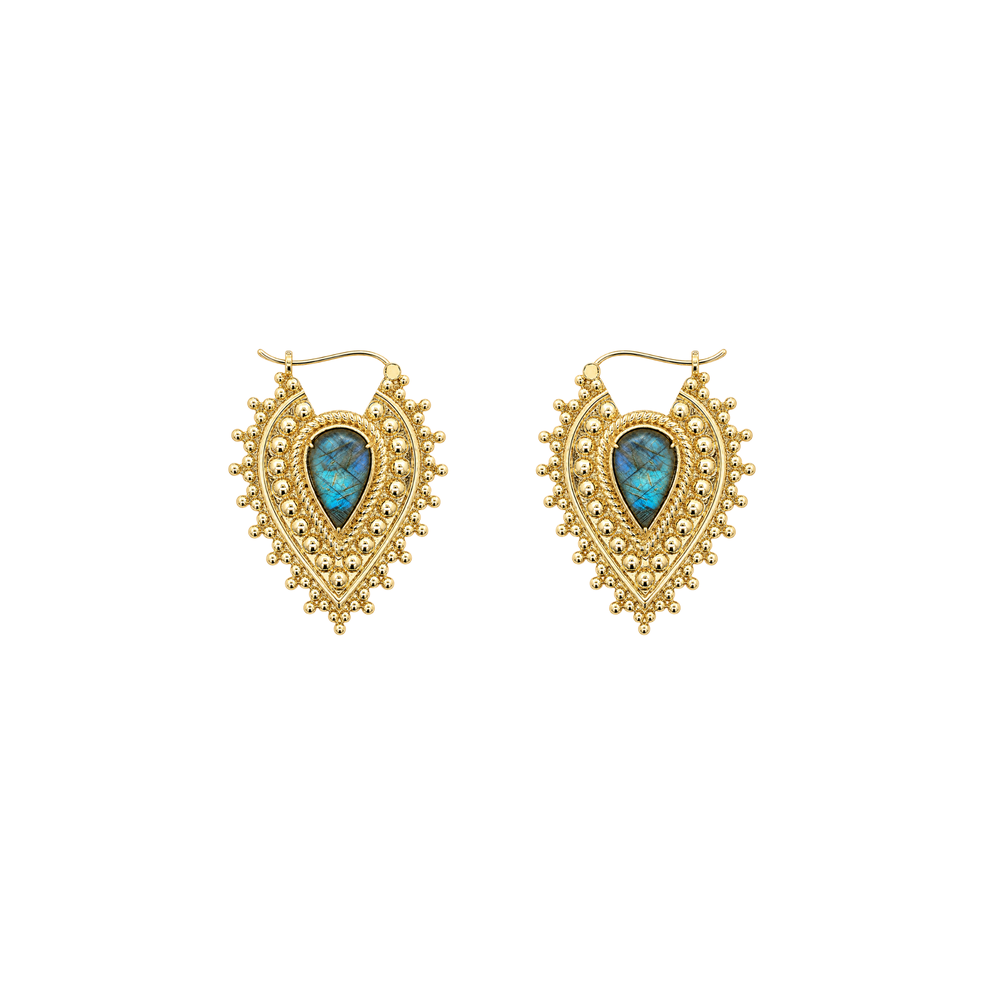 Nostalgia Gold Plated Earrings with Labradorite Metal Hanging Earrings Buddha Jewelry