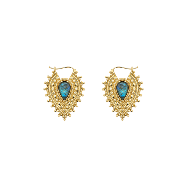 Nostalgia Gold Plated Earrings with Labradorite Metal Hanging Earrings Buddha Jewelry