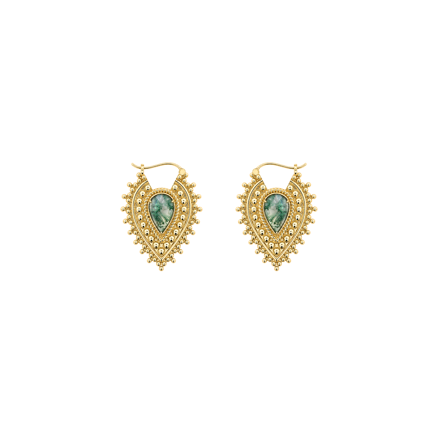 Nostalgia Gold Plated Earrings with Moss Agate Metal Hanging Earrings Buddha Jewelry