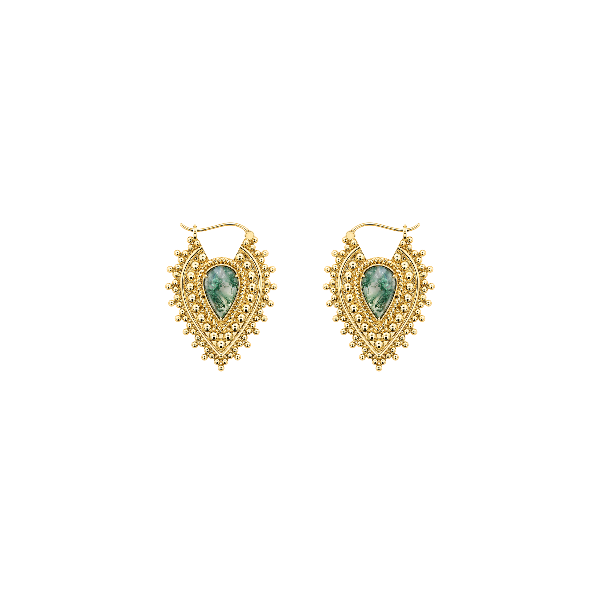 Nostalgia Gold Plated Earrings with Moss Agate Metal Hanging Earrings Buddha Jewelry