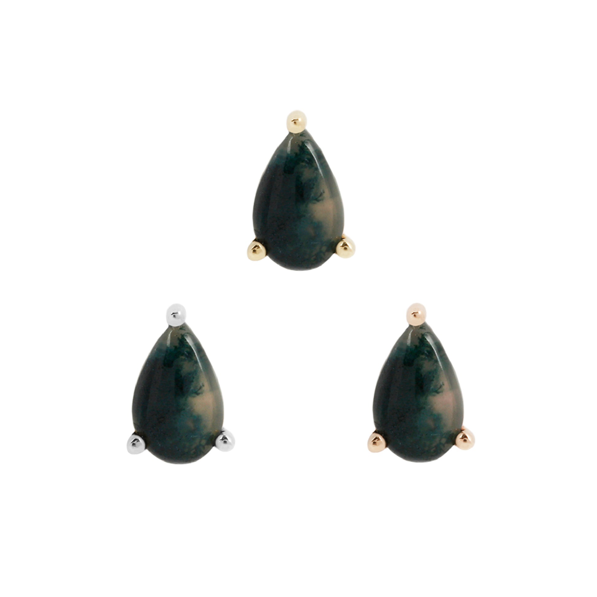Prong Pear Threadless End with Moss Agate Threadless Ends Buddha Jewelry