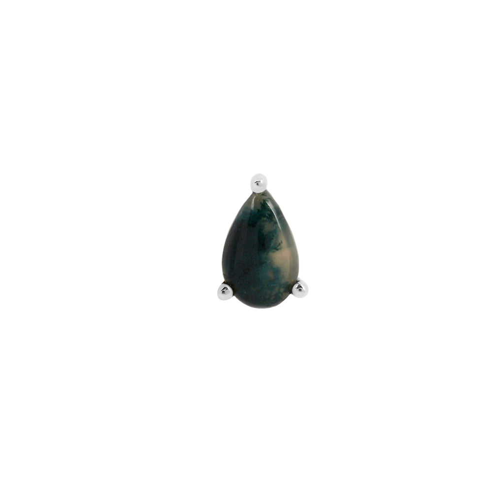 Prong Pear Threadless End with Moss Agate Threadless Ends Buddha Jewelry 14k White Gold