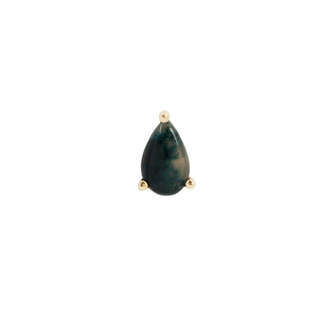 Prong Pear Threadless End with Moss Agate Threadless Ends Buddha Jewelry 14k Yellow Gold