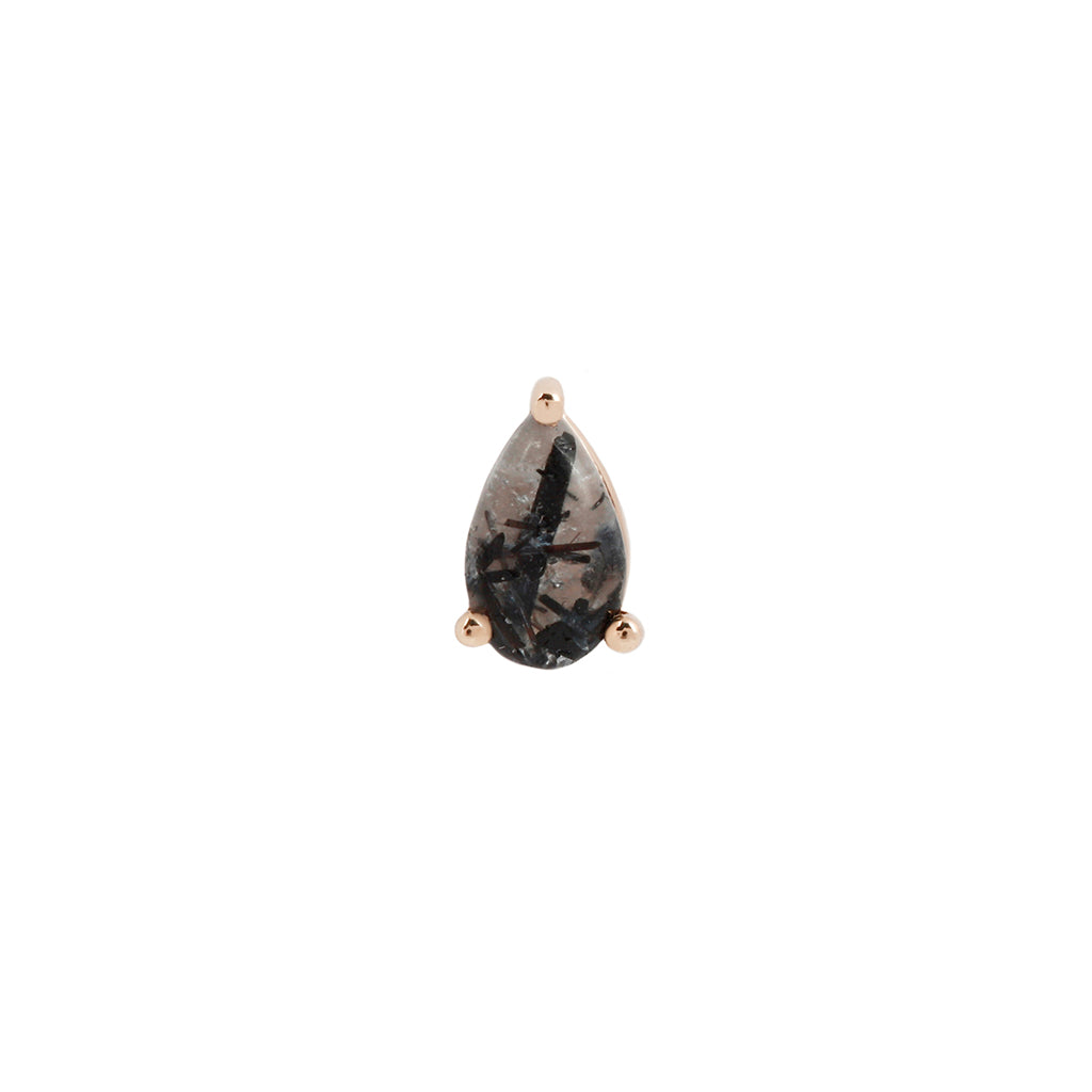 Prong Pear Threadless End with Tourmalinated Quartz Threadless Ends Buddha Jewelry 14k Rose Gold
