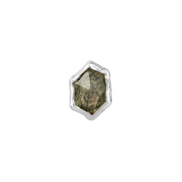Pump Up The Volume Threadless End with Moss Agate Threadless Ends Buddha Jewelry 14k White Gold