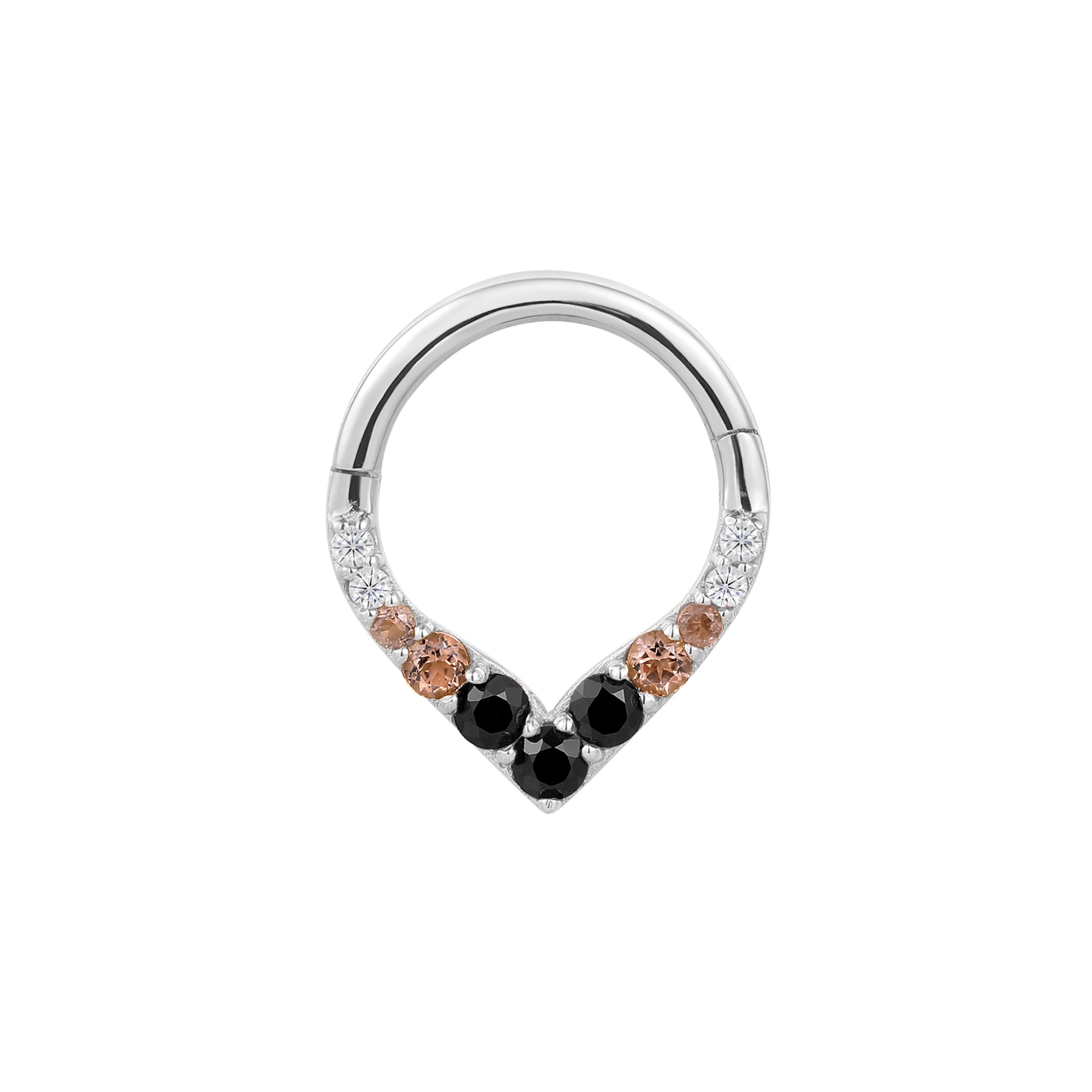 Rise + Shine Clicker with Smoky Quartz + Black Spinel Ombre Clickers Buddha Jewelry 14k White Gold