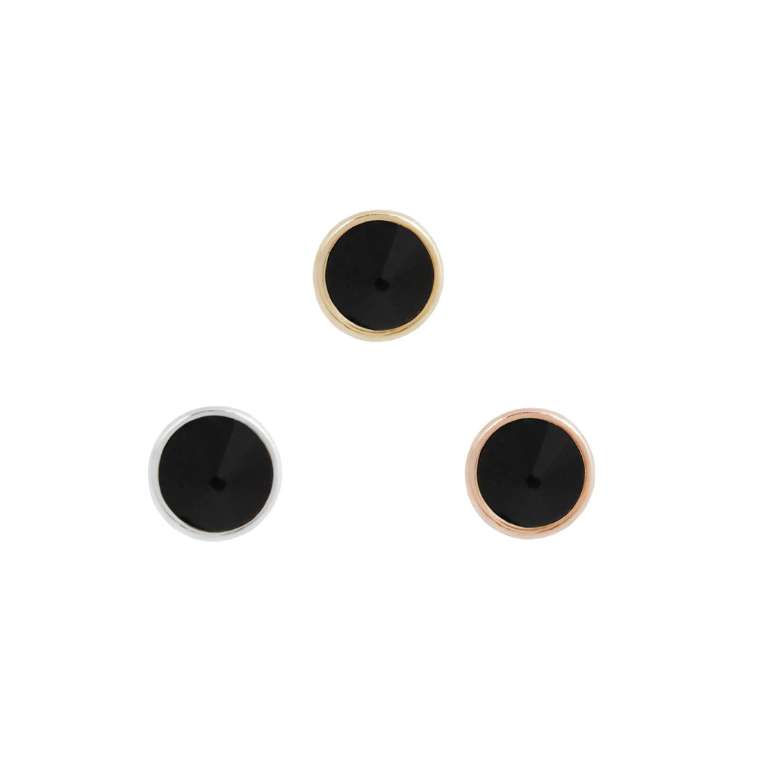 Round Bezel Gem Threadless End with Reverse Set Black Spinel Threadless Ends Buddha Jewelry