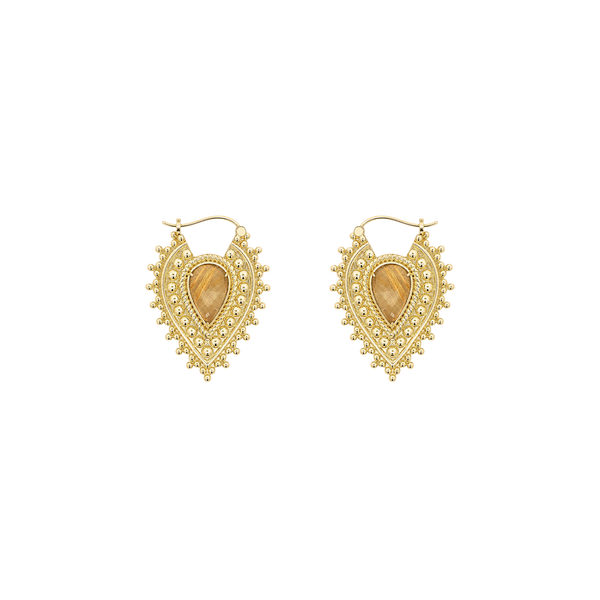 Nostalgia Gold Plated Earrings with Rutilated Quartz Metal Hanging Earrings Buddha Jewelry