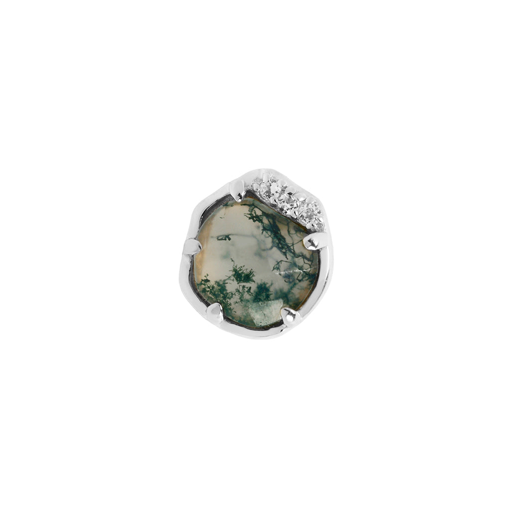 Vision Threadless End with Moss Agate Threadless Ends Buddha Jewelry 14k White Gold