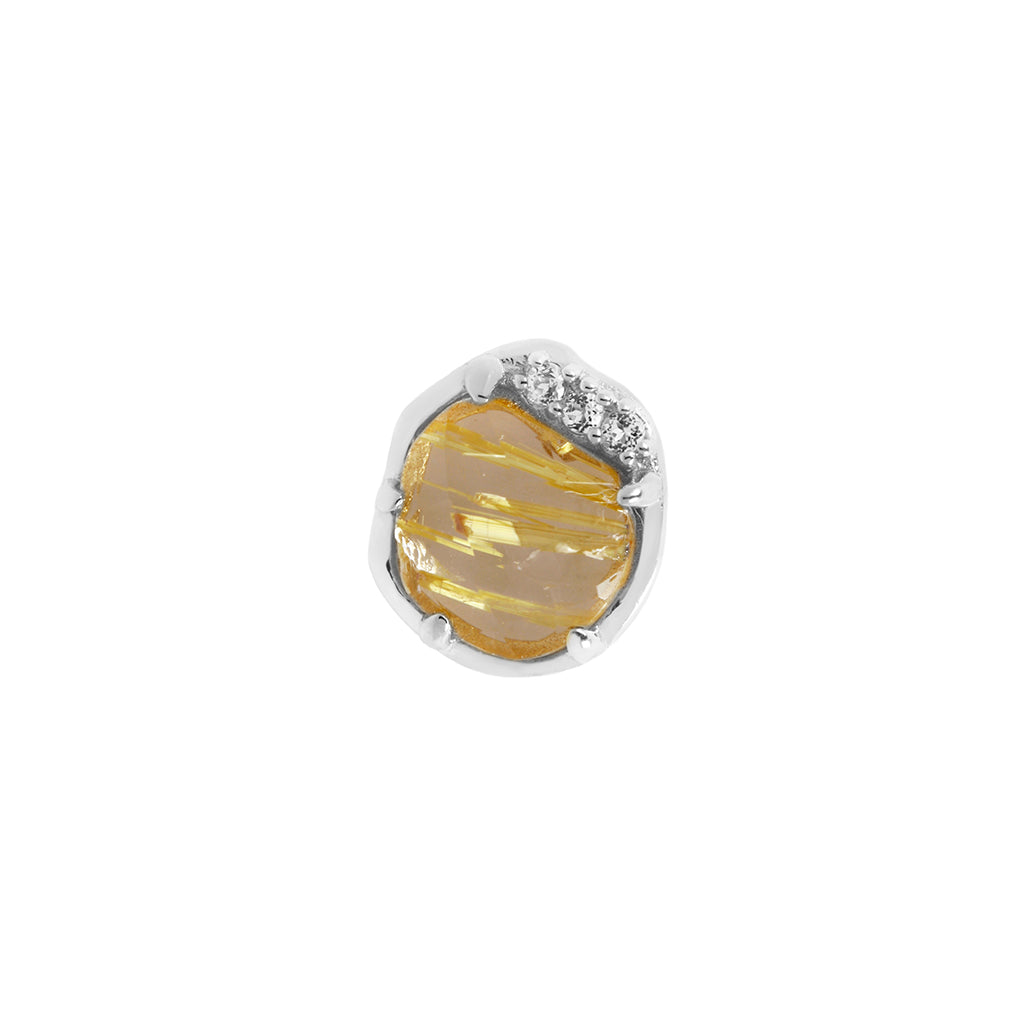 Vision Threadless End with Rutilated Quartz Threadless Ends Buddha Jewelry 14k White Gold