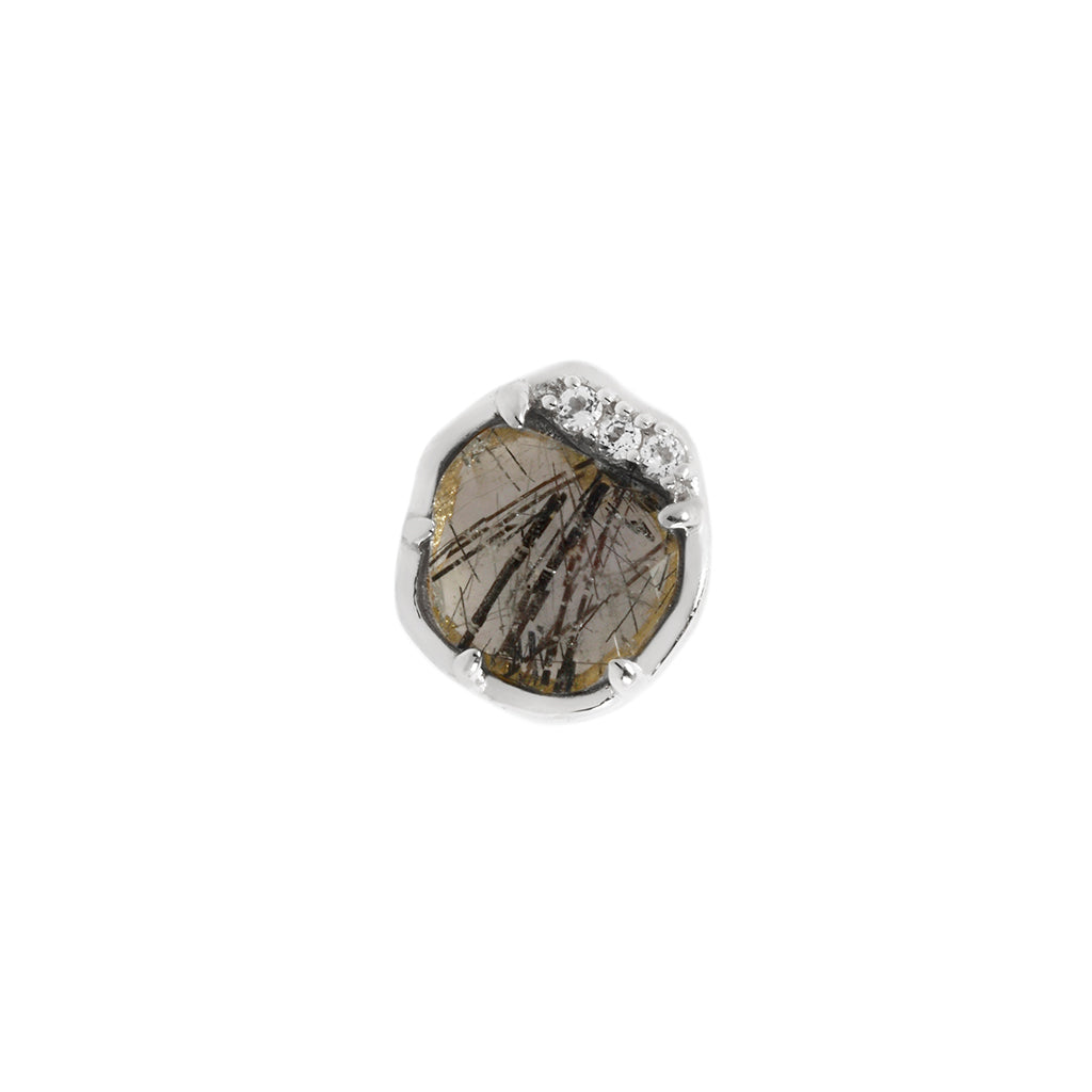 Vision Threadless End with Tourmalinated Quartz Threadless Ends Buddha Jewelry 14k White Gold