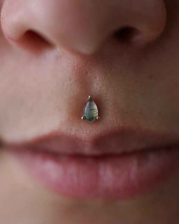 Prong Pear Threadless End with Moss Agate Threadless Ends Buddha Jewelry