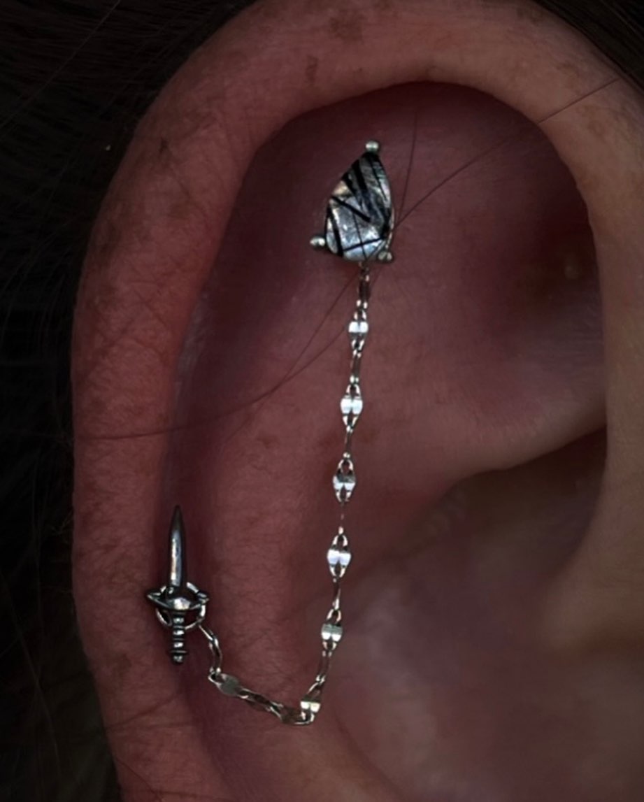 Prong Pear Threadless End with Tourmalinated Quartz Threadless Ends Buddha Jewelry