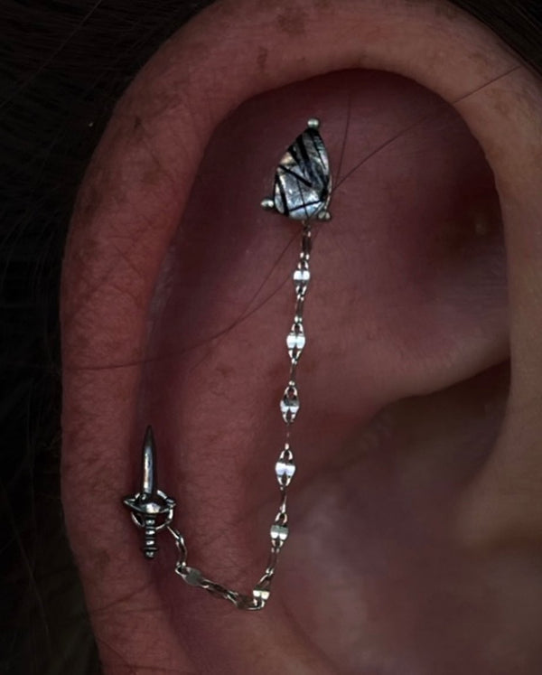 Prong Pear Threadless End with Tourmalinated Quartz Threadless Ends Buddha Jewelry