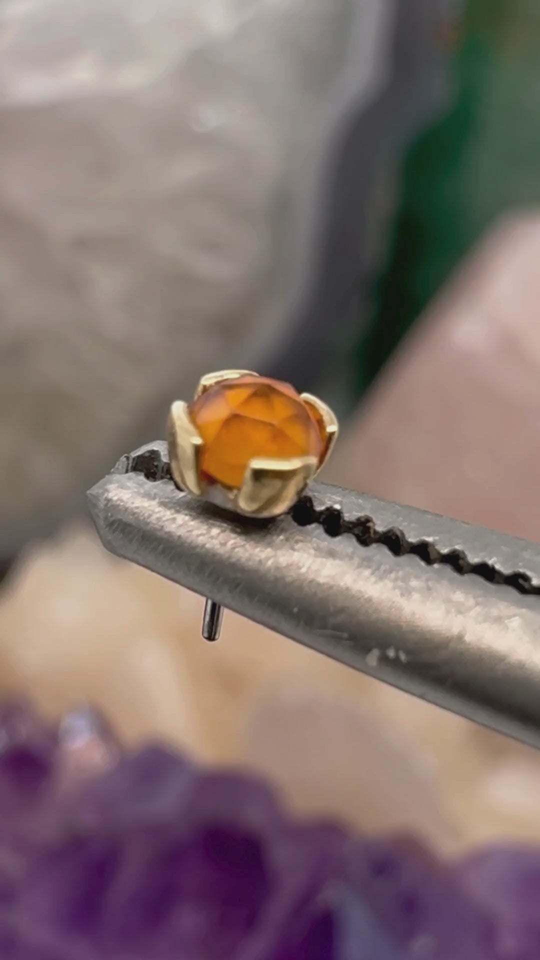 Peekaboo Threadless End with Sandblasted Orange Garnet Threadless Ends Buddha Jewelry