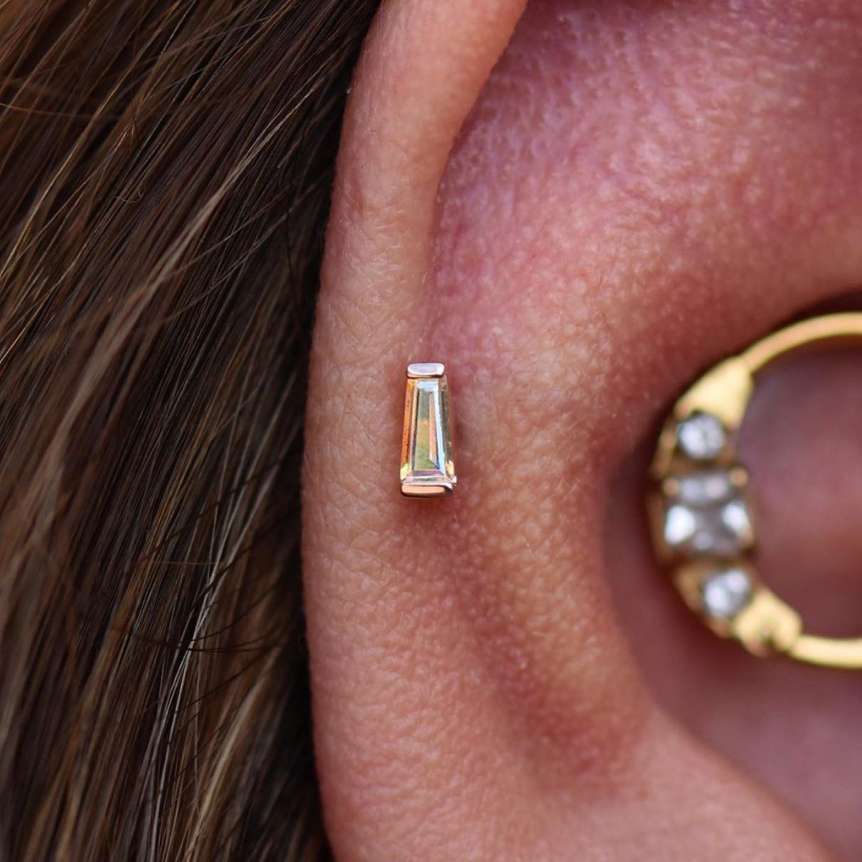 Tapered Baguette Threadless End with Mercury Mist Topaz Threadless Ends Buddha Jewelry