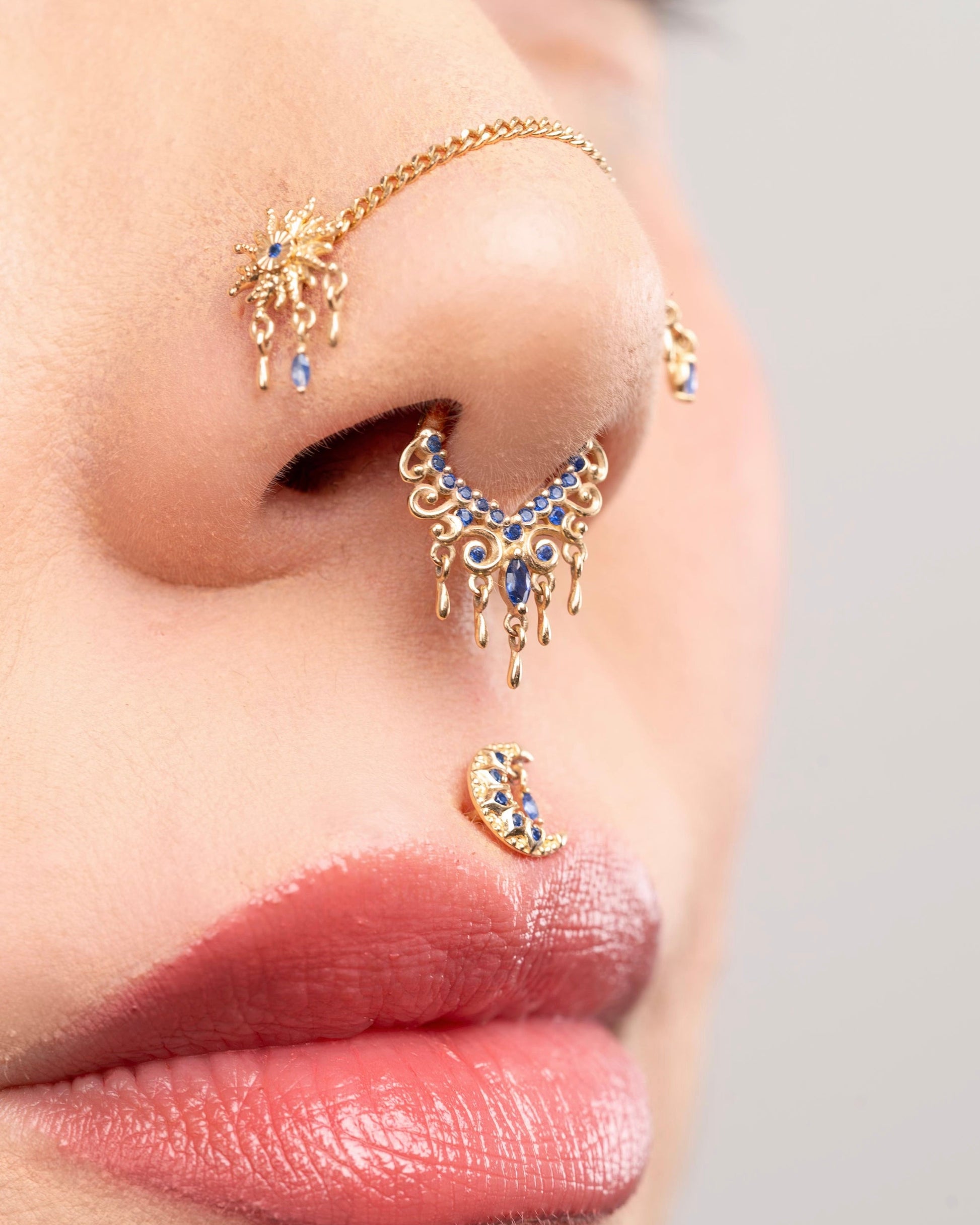 APP-Moroccan Moon Threadless End with Blue Sapphire (Lab Grown) Threadless Ends Buddha Jewelry