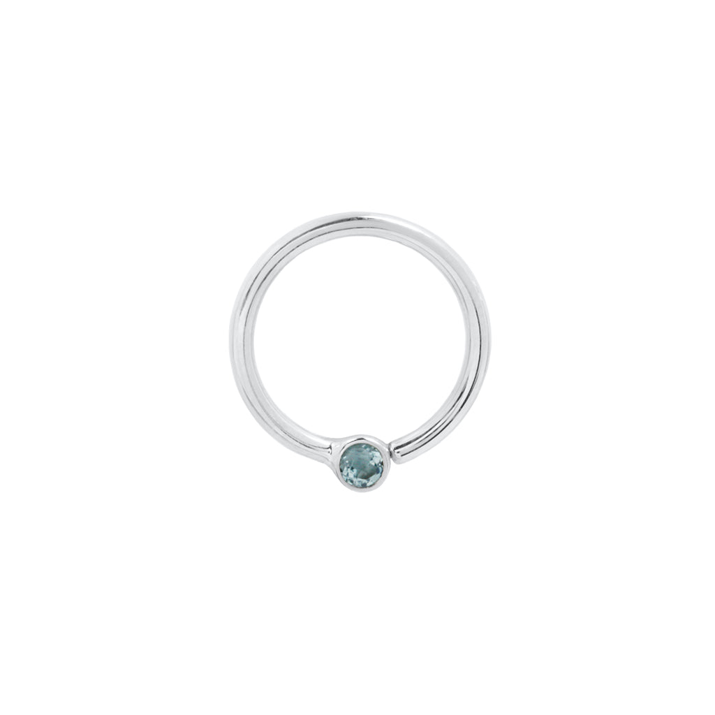 Fixed Bezel 2mm Bead Ring with London Blue Topaz Fixed Rings Buddha Jewelry 14k White Gold 16g 5/16" (8mm)