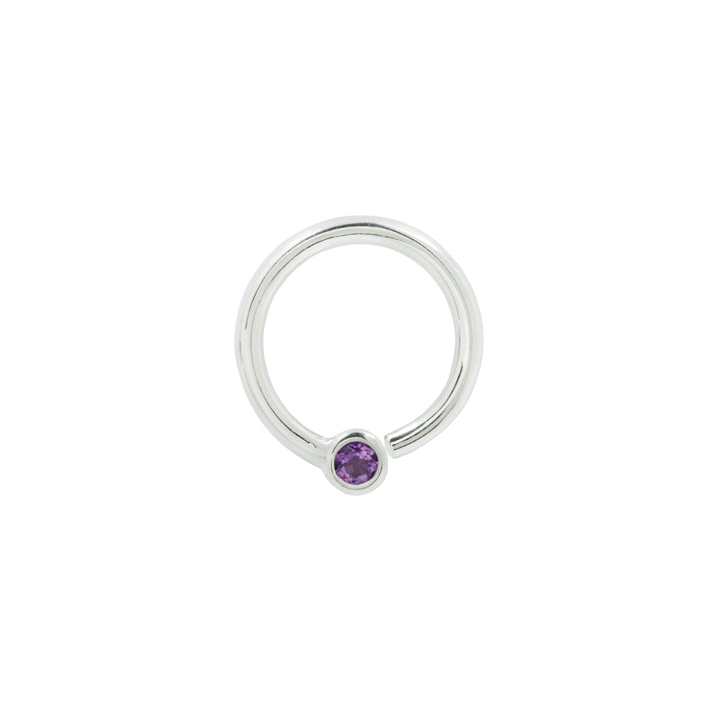 Fixed Bezel 2mm Bead Ring with Amethyst Fixed Rings Buddha Jewelry 14k White Gold 16g 5/16" (8mm)
