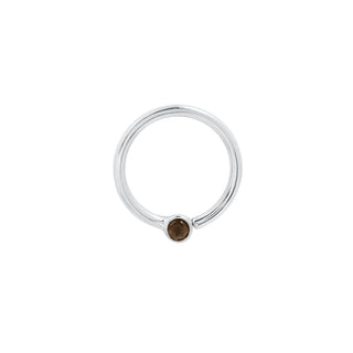 Fixed Bezel Bead Ring 2mm Smoky Quartz Fixed Rings Buddha Jewelry White Gold 16g 3/8" 