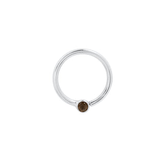Fixed Bezel Bead Ring 2mm Smoky Quartz Fixed Rings Buddha Jewelry White Gold 16g 5/16" 