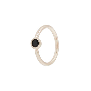 Fixed Bezel Bead Ring 2mm Black Spinel - Side Set Facing Seam Rings Buddha Jewelry Rose Gold  