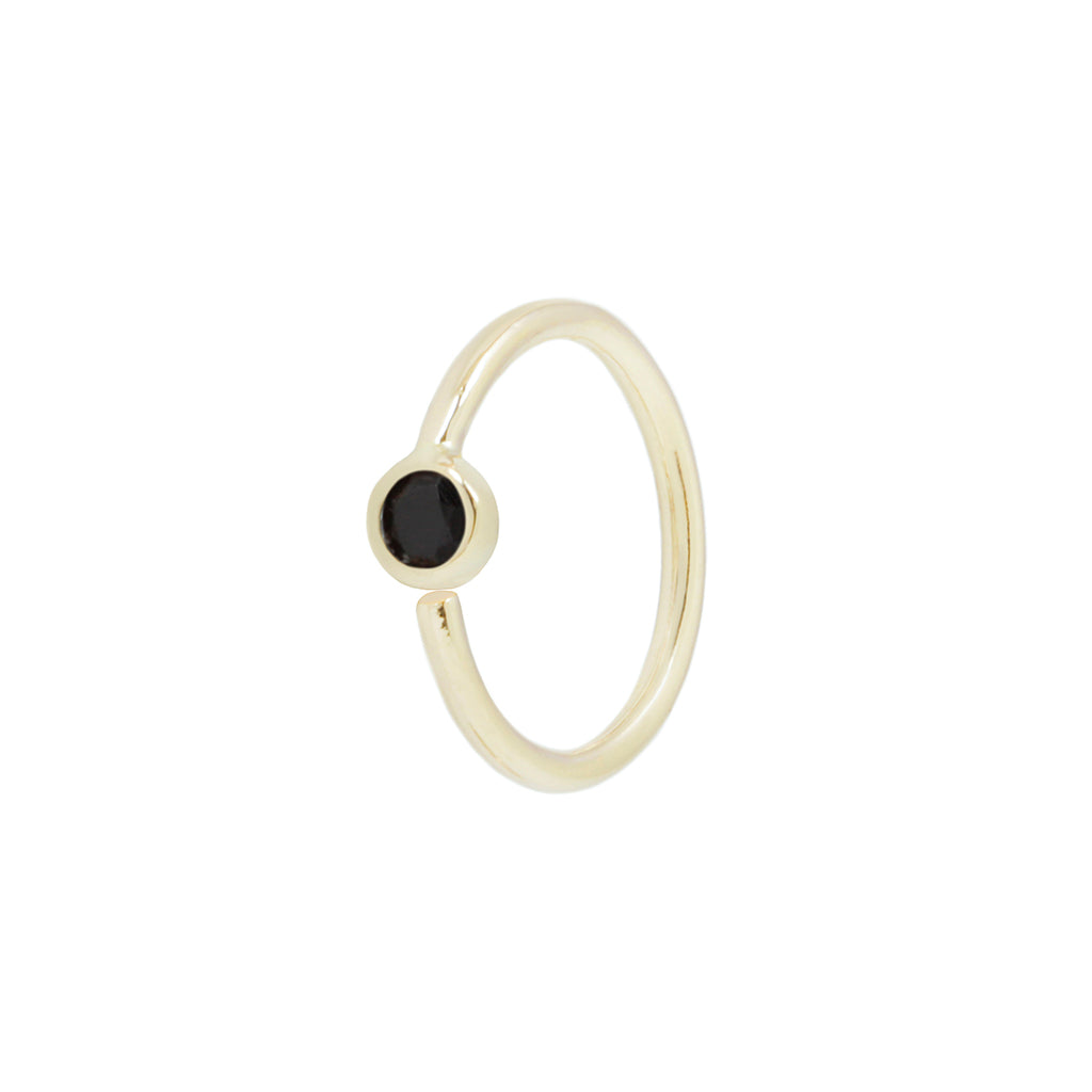 Fixed Bezel 2mm Side Set Facing Bead Ring with Black Spinel Fixed Rings Buddha Jewelry 14k Yellow Gold