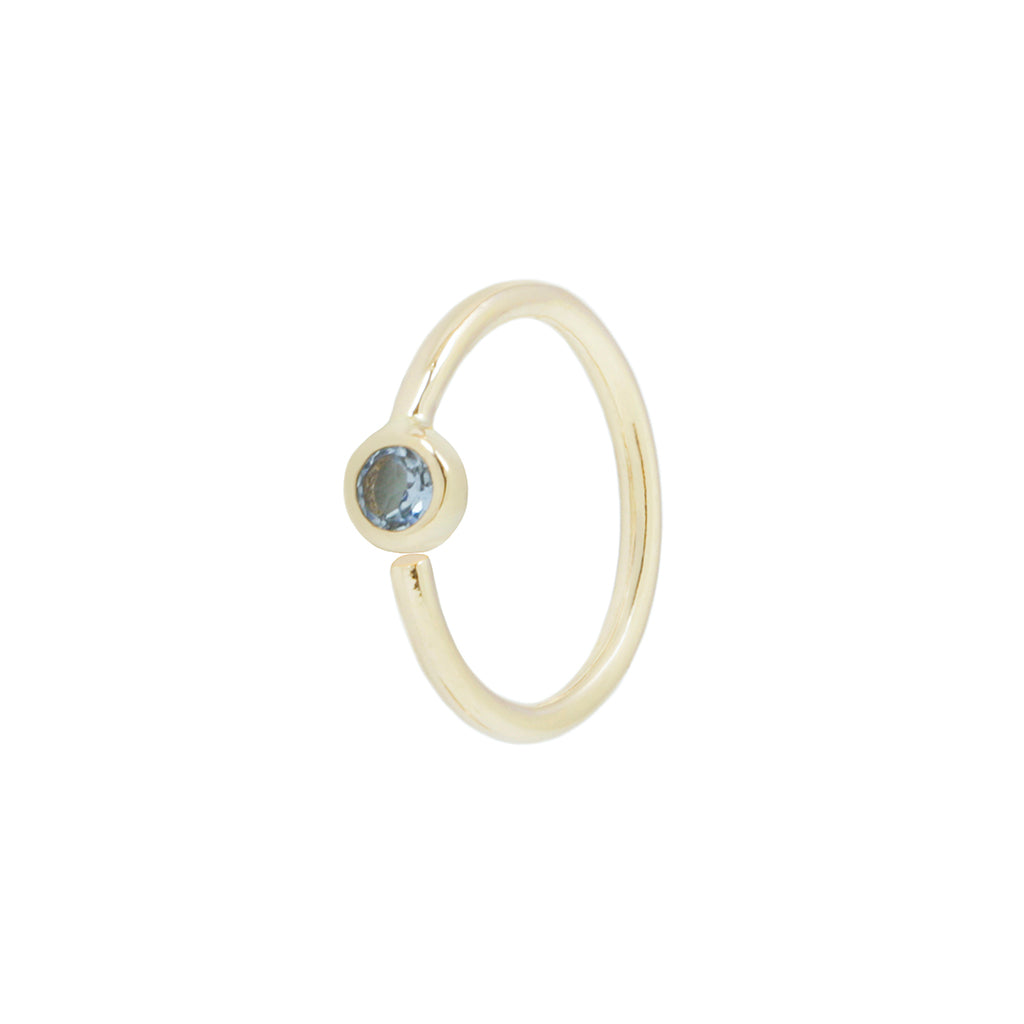 Fixed Bezel 2mm Side Set Facing Bead Ring with London Blue Topaz Fixed Rings Buddha Jewelry 14k Yellow Gold