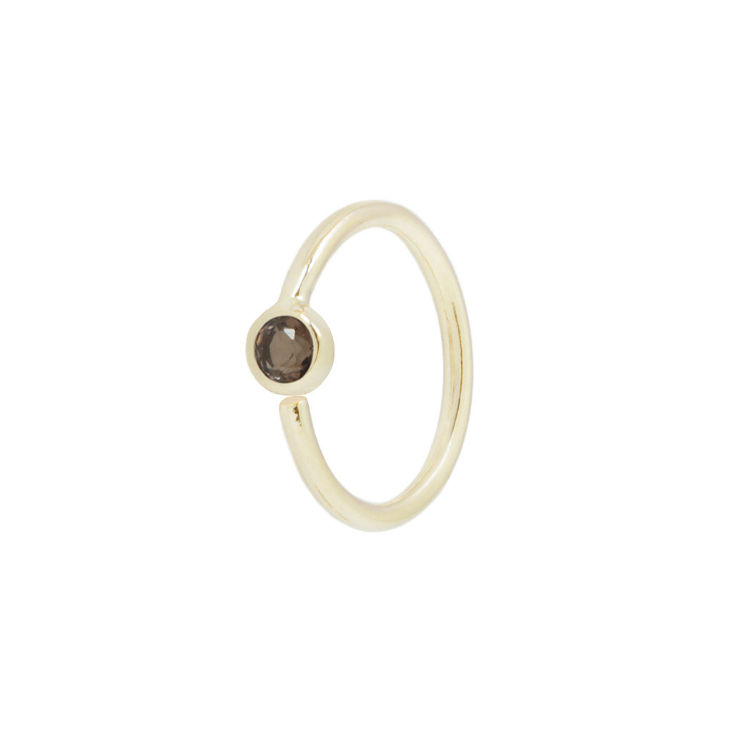 Fixed Bezel 2mm Side Set Facing Bead Ring with Smoky Quartz Fixed Rings Buddha Jewelry 14k Yellow Gold