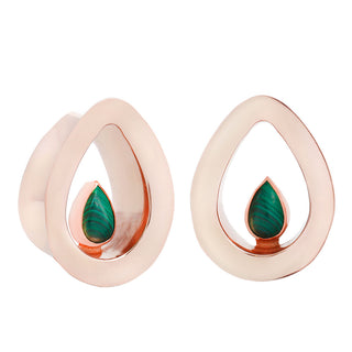 Evoke Mayan Teardrops - Malachite - Rose Gold Plated Plugs Buddha Jewelry