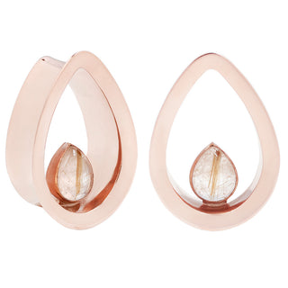 Evoke Mayan Teardrops - Rutilated Quartz - Rose Gold Plated Plugs Buddha Jewelry