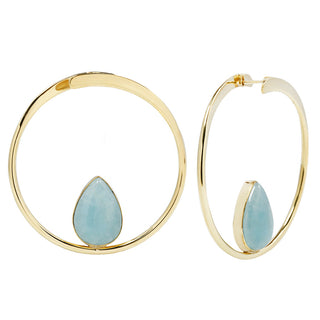 Stay Sexy Earrings - Brass + Aquamarine Metal Hanging Earrings Buddha Jewelry Large  