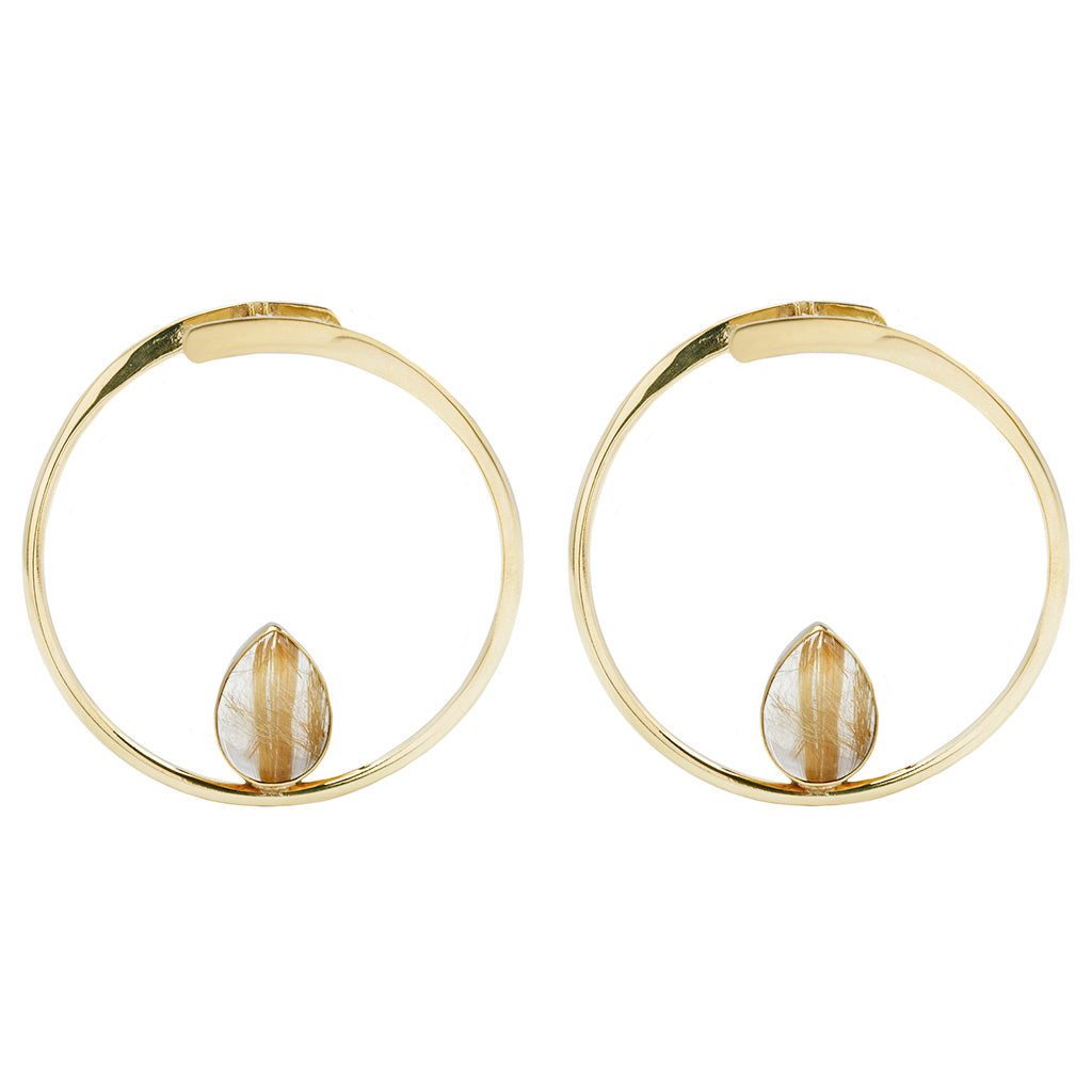 Stay Sexy Earrings - Brass + Golden Rutilated Quartz Metal Hanging Earrings Buddha Jewelry   